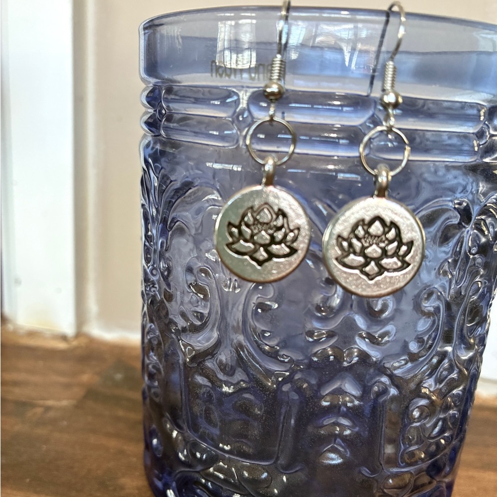 Silver Lotus Flower Earrings - Picture 3 of 3